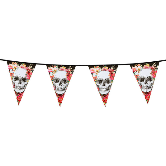 Guirlande Fanions Crâne Floral Halloween 6m - Décoration Fête