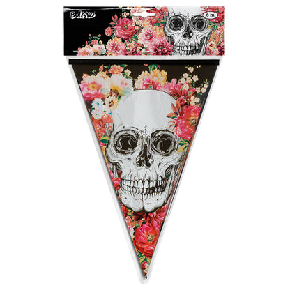 Guirlande Fanions Crâne Floral Halloween 6m - Décoration Fête