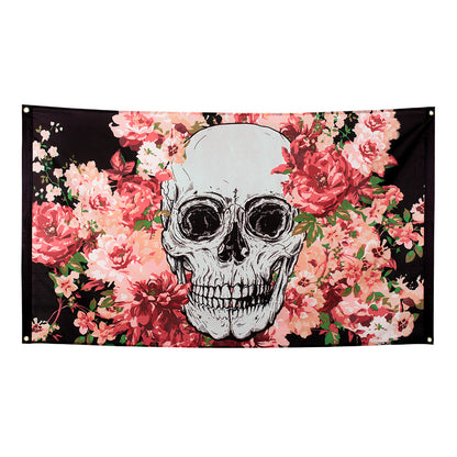Drapeau Crâne Floral Rose 150x90cm - Décoration Gothique