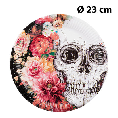 Assiette Tête de Mort Fleurs - Ø 23 cm - Halloween