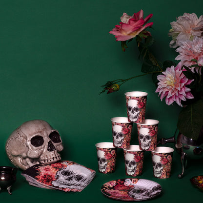 Assiette Tête de Mort Fleurs - Ø 23 cm - Halloween