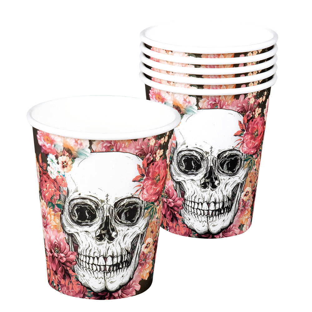 Gobelets Tête de Mort Fleurs 25cl - Lot de 6 Verres