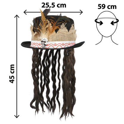 Chapeau Haut de Forme Vaudou avec Dreads et Plumes
