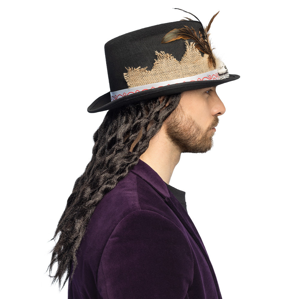 Chapeau Haut de Forme Vaudou avec Dreads et Plumes