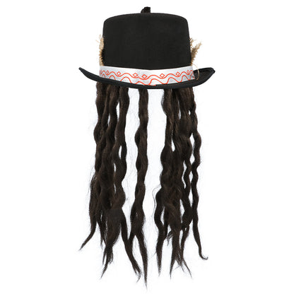 Chapeau Haut de Forme Vaudou avec Dreads et Plumes
