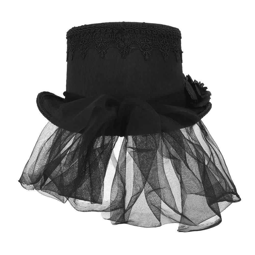 Haut-de-forme Gothic Noir avec Camée et Voile