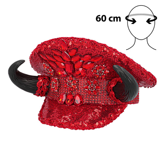 Chapeau Diable Cornes Paillettes Rouge - Accessoire Déguisement