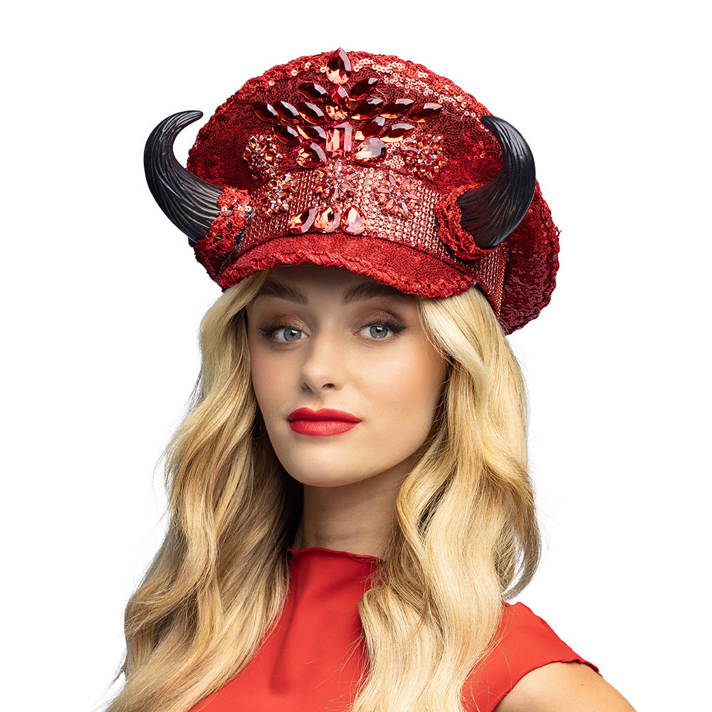 Chapeau Diable Cornes Paillettes Rouge - Accessoire Déguisement