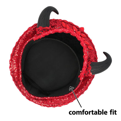 Chapeau Diable Cornes Paillettes Rouge - Accessoire Déguisement