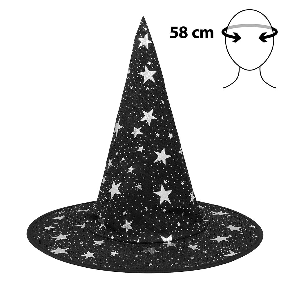 Chapeau de Sorcière Noir Étoilé - Déguisement Magique