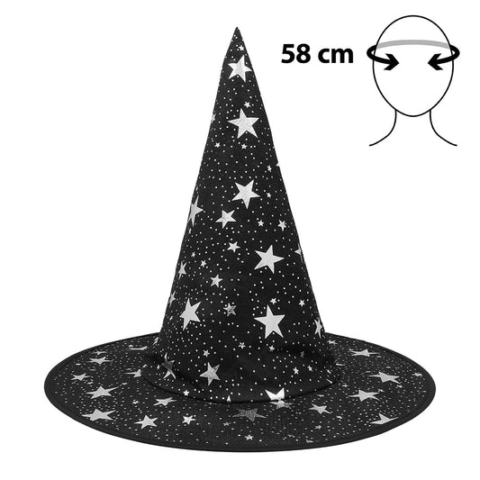 Chapeau de Sorcière Noir Étoilé - Déguisement Magique