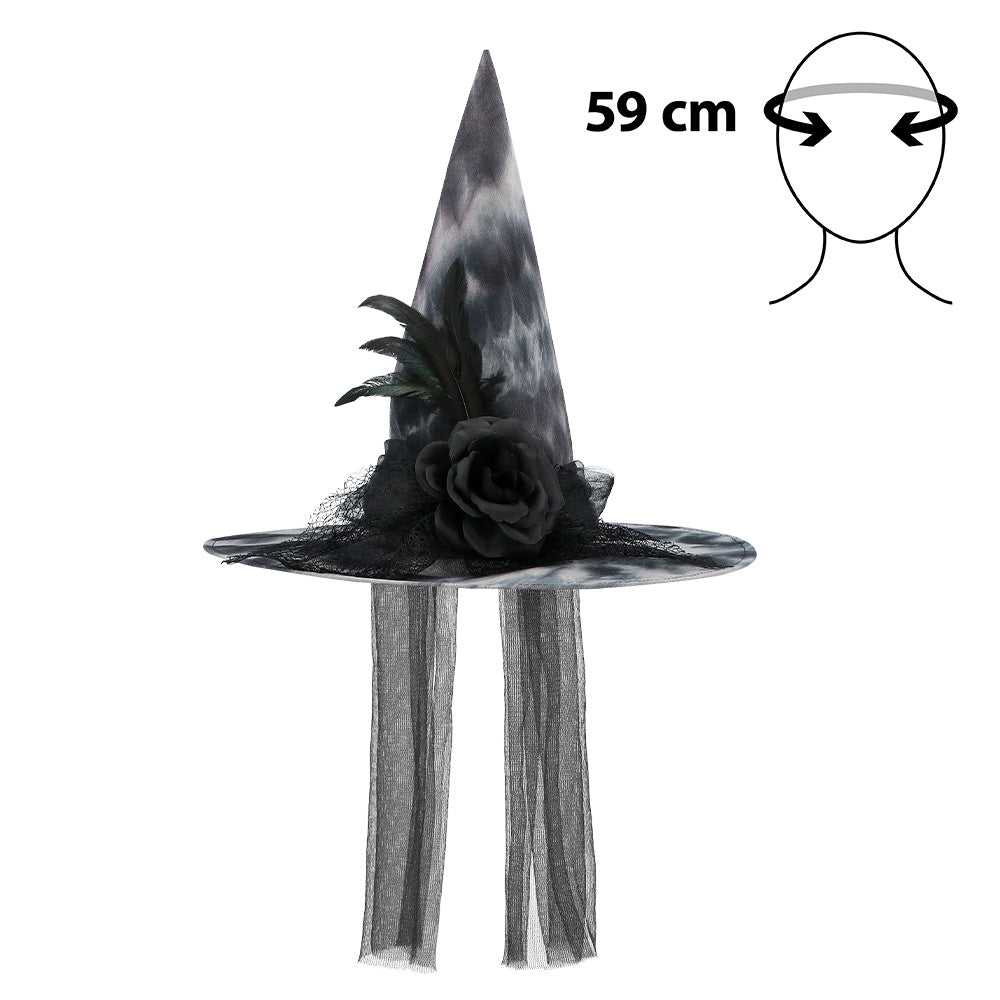 Chapeau de Sorcière Noir 59cm - Déguisement Halloween Femme