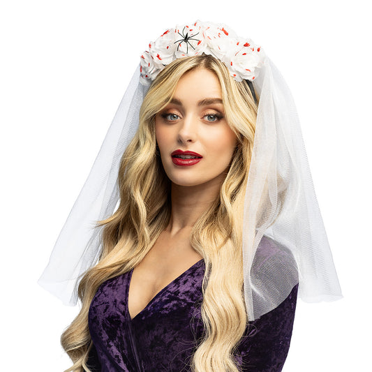 Bandeau Mariage Spider Halloween - Voile Blanc 50cm