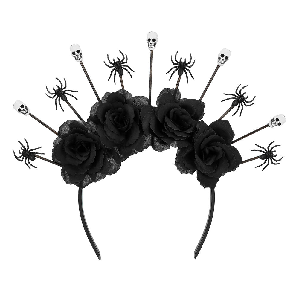Serre-tête Gothique Roses Noires Crânes & Araignées