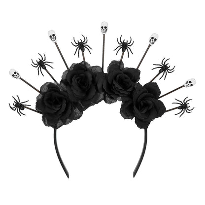 Serre-tête Gothique Roses Noires Crânes & Araignées
