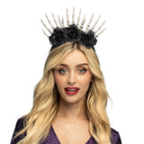 Serre-tête Couronne os et roses noires - Accessoire Halloween