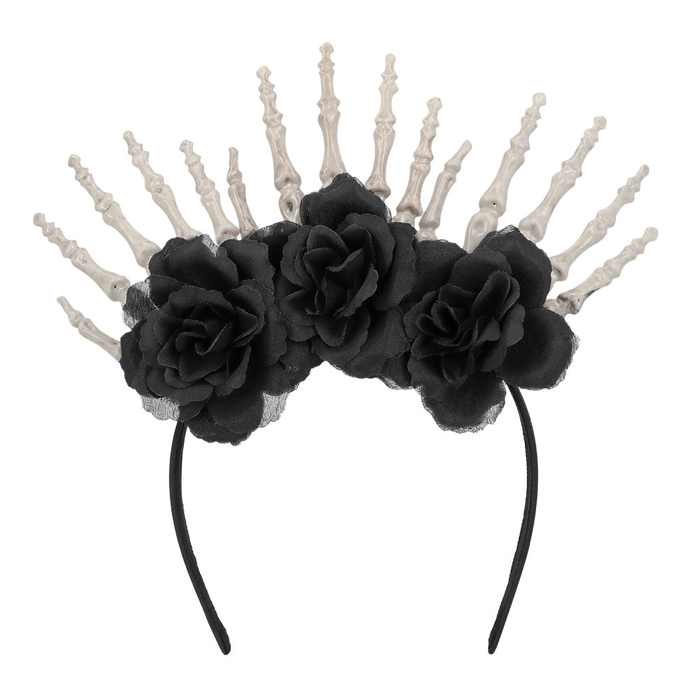 Serre-tête Couronne os et roses noires - Accessoire Halloween