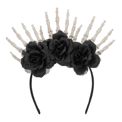 Serre-tête Couronne os et roses noires - Accessoire Halloween