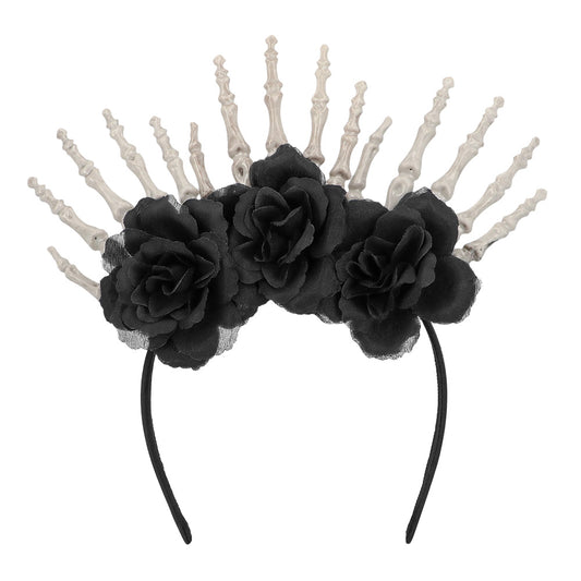 Serre-tête Couronne os et roses noires - Accessoire Halloween