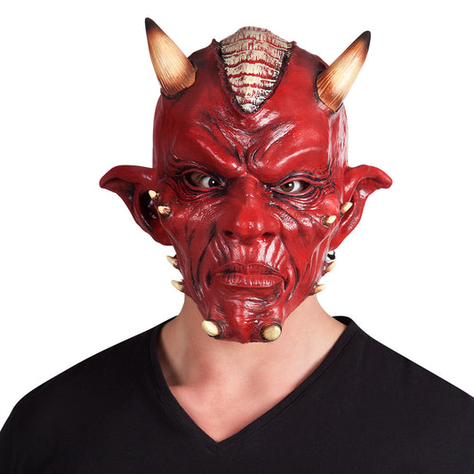 Masque Démon Rouge Cornes Dorées - Déguisement Halloween
