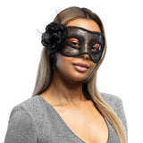 Masque Loup Dentelle Noir avec Fleur - Déguisement Soirée