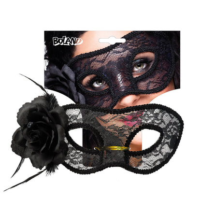 Masque Loup Dentelle Noir avec Fleur - Déguisement Soirée