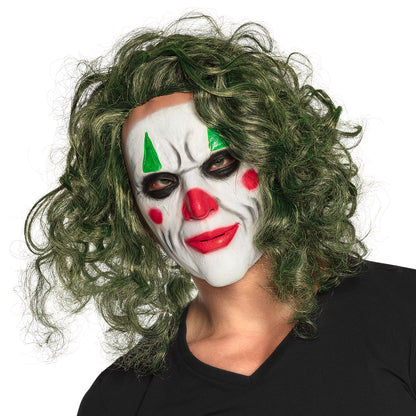 Masque Clown Terrifiant avec Perruque Verte Ondulée