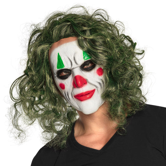 Masque Clown Terrifiant avec Perruque Verte Ondulée