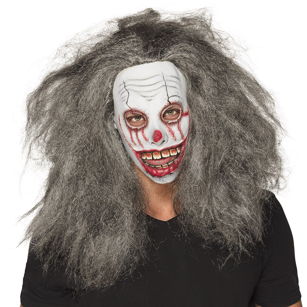 Masque Clown Terrifiant avec Cheveux Gris - Déguisement Horror