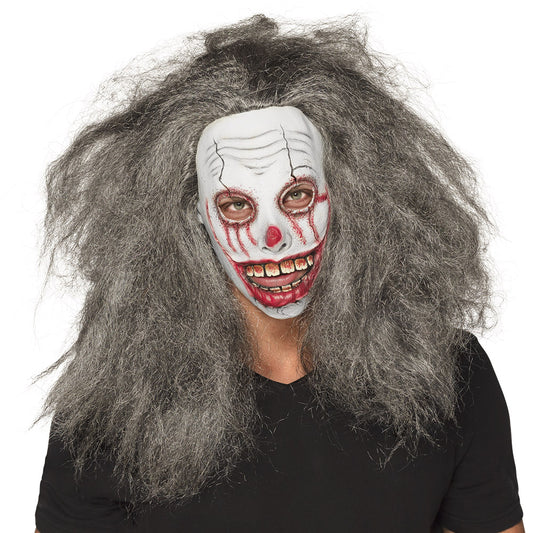 Masque Clown Terrifiant avec Cheveux Gris - Déguisement Horror