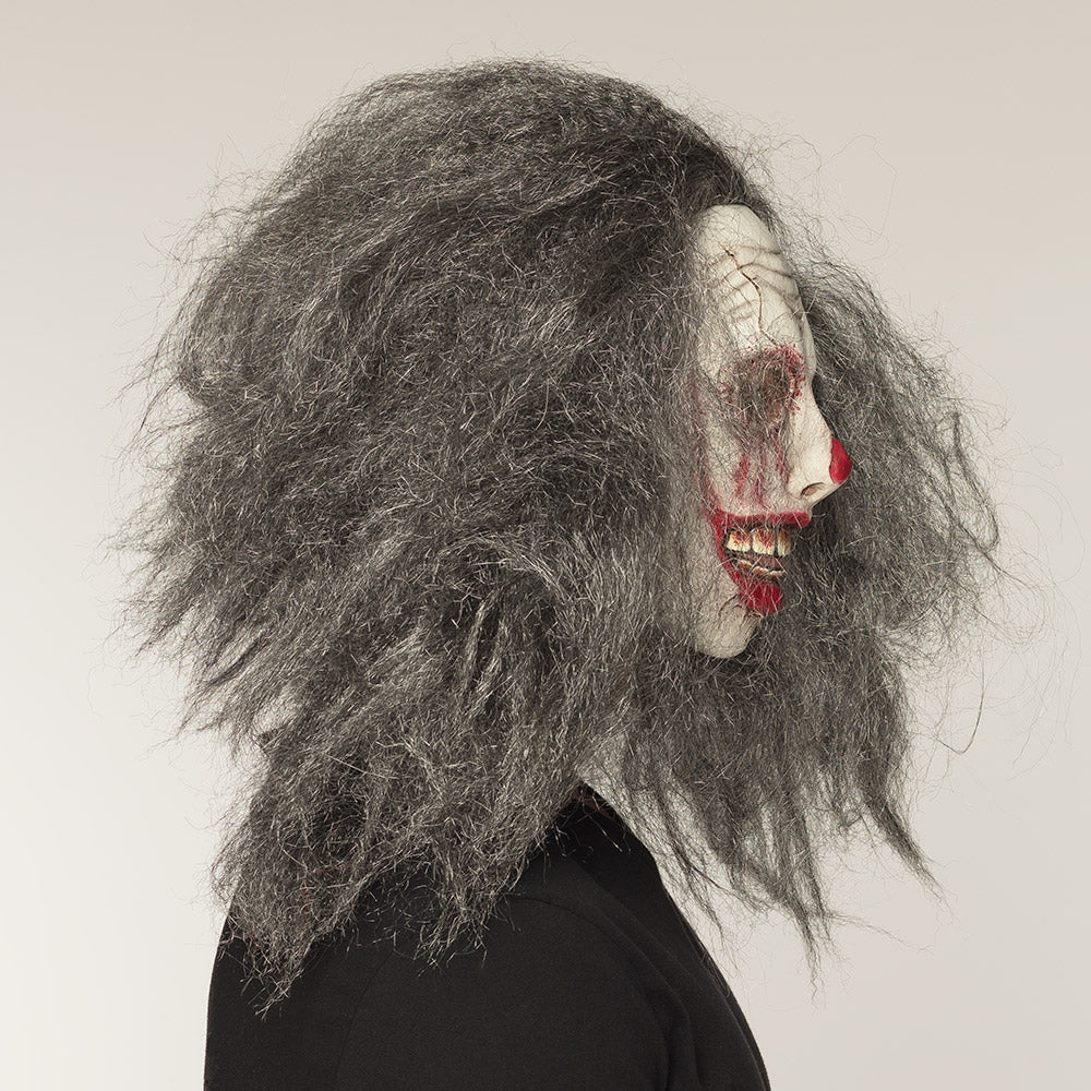 Masque Clown Terrifiant avec Cheveux Gris - Déguisement Horror