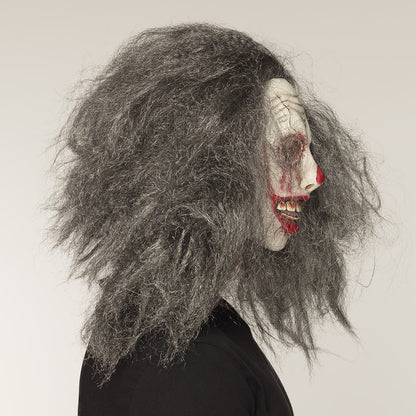Masque Clown Terrifiant avec Cheveux Gris - Déguisement Horror