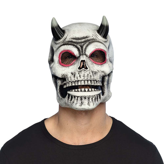 Masque Crâne Démon Blanc avec Cornes Noires - Halloween