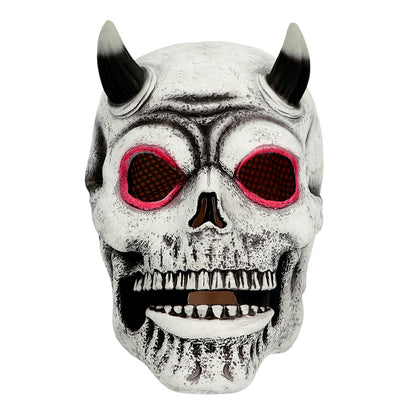Masque Crâne Démon Blanc avec Cornes Noires - Halloween