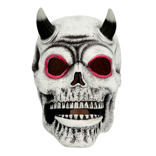 Masque Crâne Démon Blanc avec Cornes Noires - Halloween