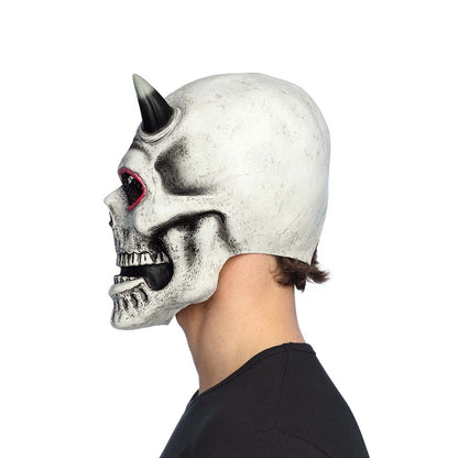 Masque Crâne Démon Blanc avec Cornes Noires - Halloween