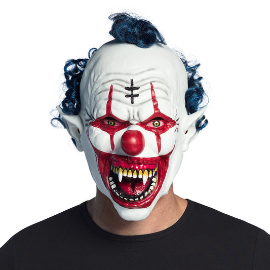 Masque Clown Terrifiant - Latex Réaliste avec Cheveux Bleus