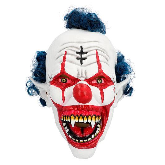 Masque Clown Terrifiant - Latex Réaliste avec Cheveux Bleus