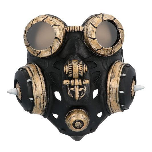Masque à gaz steampunk noir et or avec lunettes
