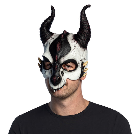 Masque Démon Cornu Blanc et Noir - Déguisement Halloween Adulte