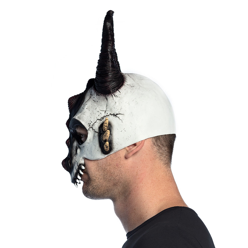 Masque Démon Cornu Blanc et Noir - Déguisement Halloween Adulte