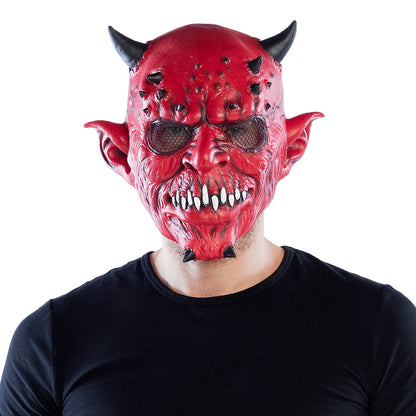 Masque Diable Rouge Cornes Noires - Déguisement Halloween Adulte