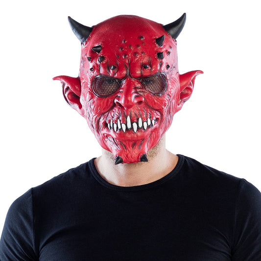 Masque Diable Rouge Cornes Noires - Déguisement Halloween Adulte