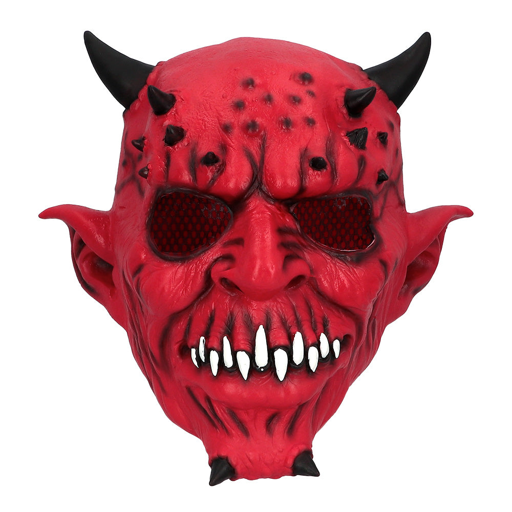 Masque Diable Rouge Cornes Noires - Déguisement Halloween Adulte