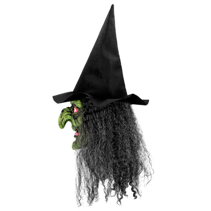 Masque Sorcière Verte avec Chapeau Noir et Cheveux Longs