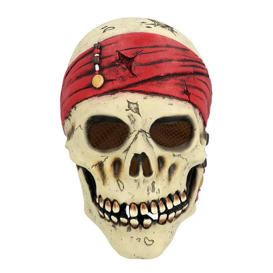 Masque Crâne Pirate Bandana Rouge - Déguisement Adulte