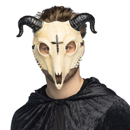 Masque Crâne Démon Cornes Noires - Déguisement Halloween Effrayant