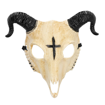 Masque Crâne Démon Cornes Noires - Déguisement Halloween Effrayant