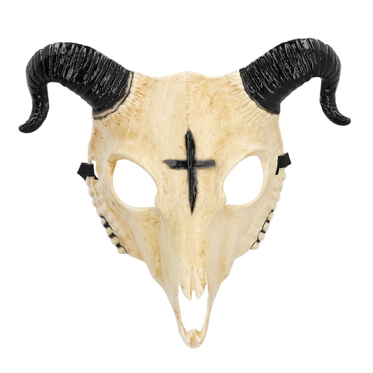 Masque Crâne Démon Cornes Noires - Déguisement Halloween Effrayant
