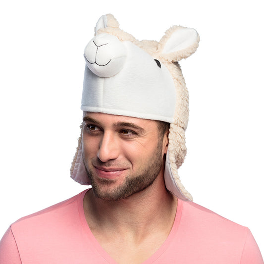 Bonnet Lama Peluche Blanc - Déguisement Adulte Rigolo
